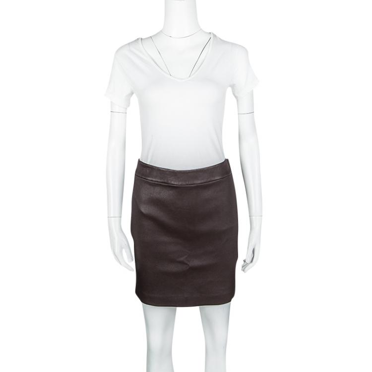 T by Alexander Wang Dark Brown Lambskin Leather Mini Skirt S