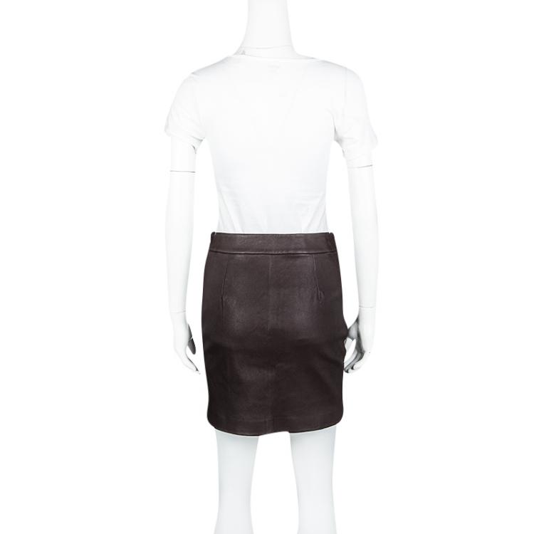 Pre Owned T by Alexander Wang Dark Brown Lambskin Leather Mini Skirt S