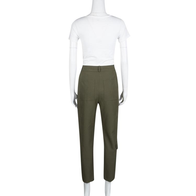 Pre Owned T By Alexander Wang Olive Green High Waist Cropped Pants S