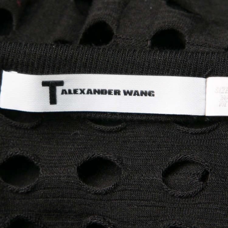 Pre Owned T By Alexander Wang Black Laser Cut Stretch Jersey Long Sleeve Dress S