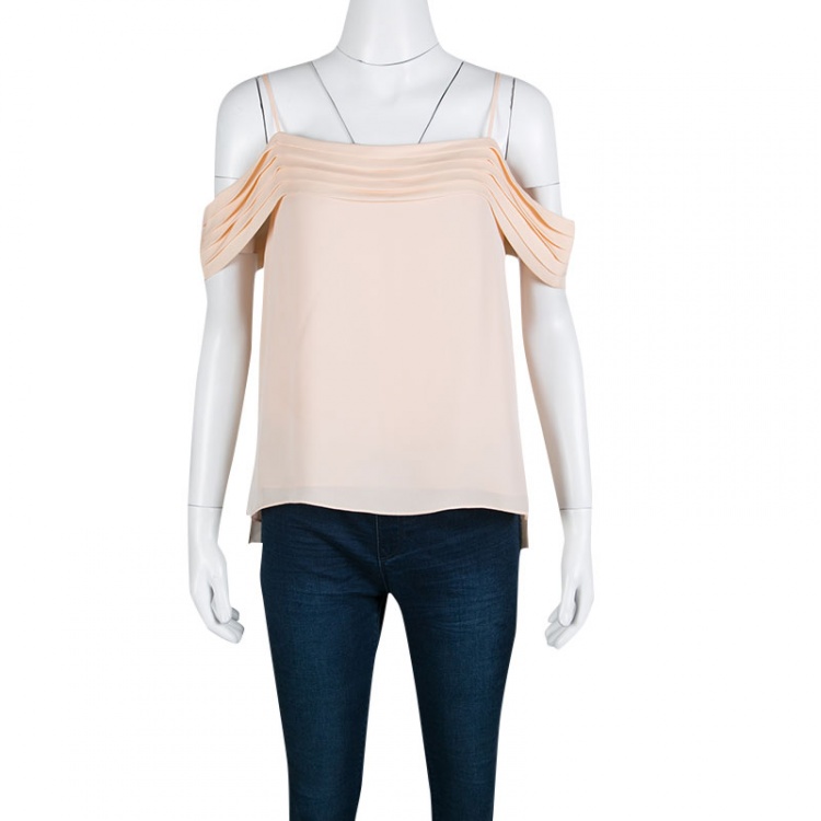 Pre Owned T by Alexander Wang Peach Silk Georgette Pleat Detail Off Shoulder Top S