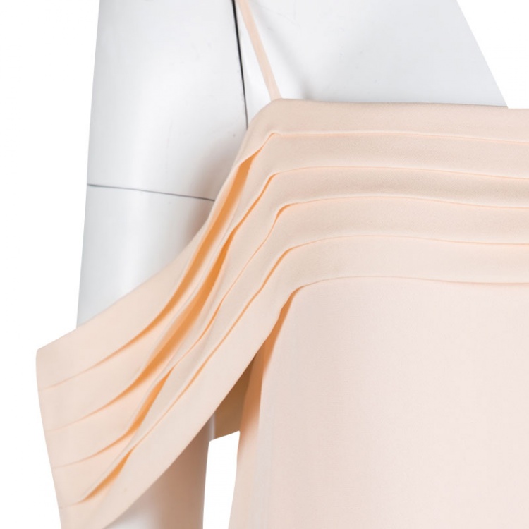 Pre Owned T by Alexander Wang Peach Silk Georgette Pleat Detail Off Shoulder Top S