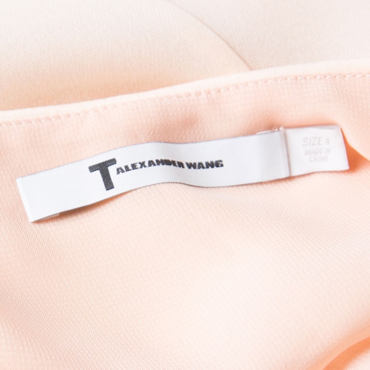 Pre Owned T by Alexander Wang Peach Silk Georgette Pleat Detail Off Shoulder Top S