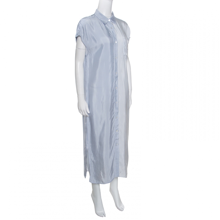 Pre Owned T by Alexander Wang Blue Striped Drop Shoulder Long Shirt Dress S