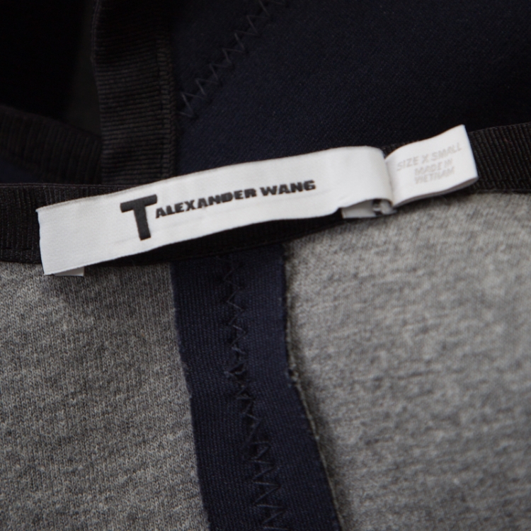 Pre Owned T by Alexander Wang Navy Blue Box Pleated Neoprene Flared Dress XS