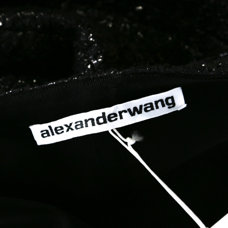 Pre Owned Alexander Wang Metallic Black Cotton Blend Tweed Chain Strap Detail Mini Dress S