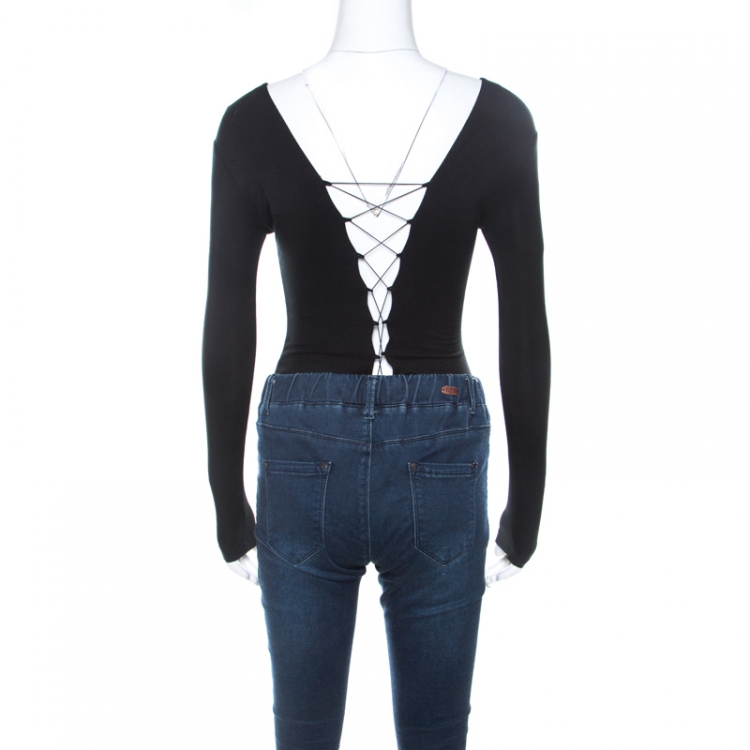 Pre Owned T by Alexander Wang Black Lace Up Jersey Bodysuit S