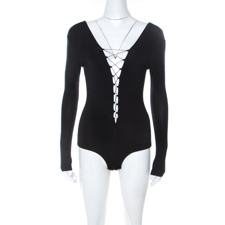 Pre Owned T by Alexander Wang Black Lace Up Jersey Bodysuit S
