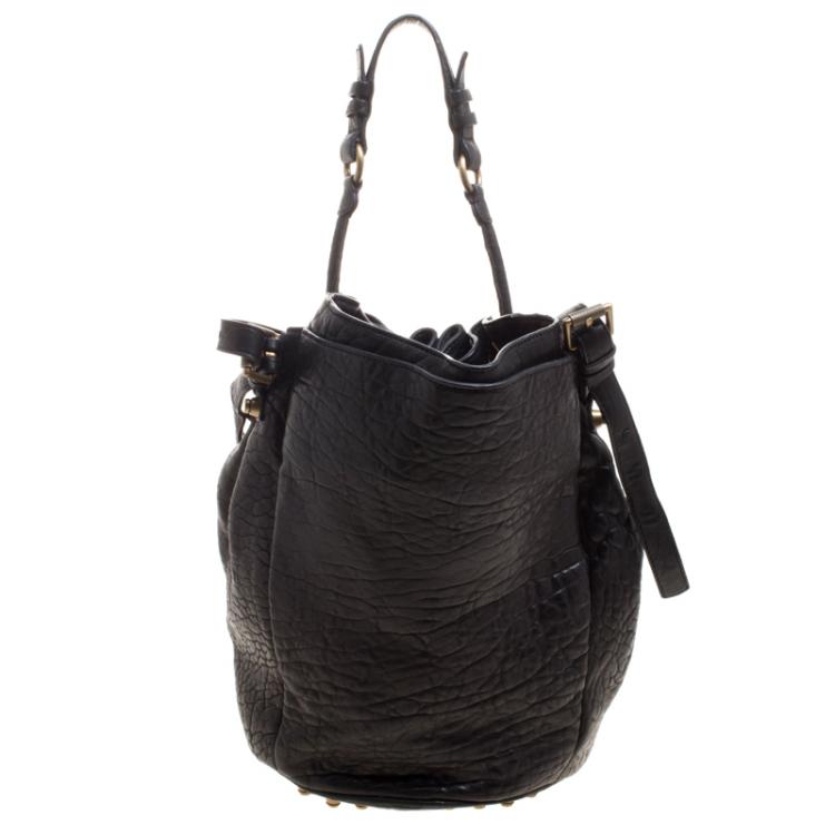 Pre Owned Alexander Wang Black Textured Leather Diego Bucket Bag