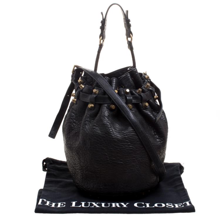 Pre Owned Alexander Wang Black Textured Leather Diego Bucket Bag