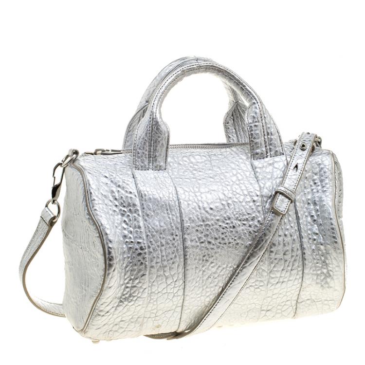 Pre Owned Alexander Wang Silver Pebbled Leather Rocco Duffel Bag