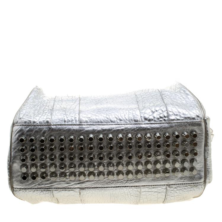 Pre Owned Alexander Wang Silver Pebbled Leather Rocco Duffel Bag