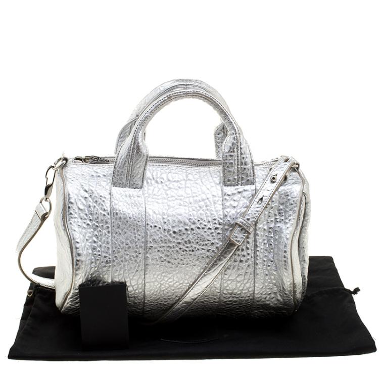 Pre Owned Alexander Wang Silver Pebbled Leather Rocco Duffel Bag
