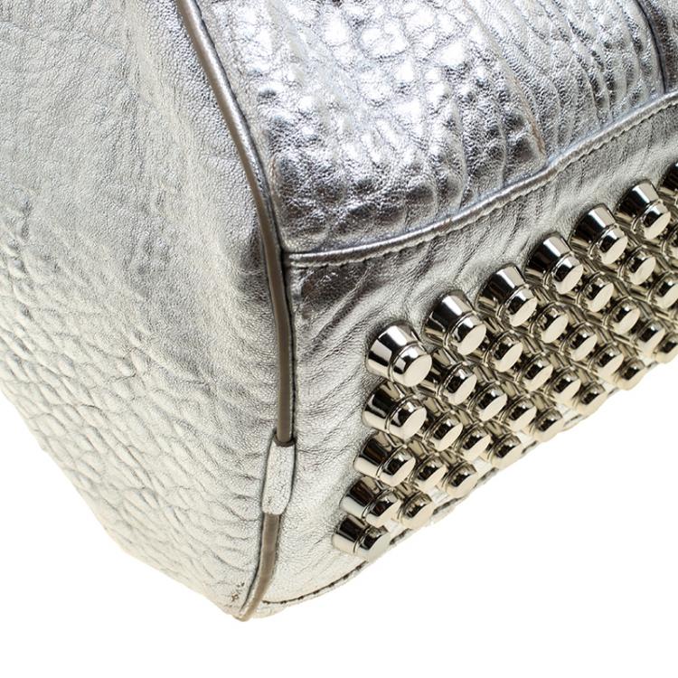 Pre Owned Alexander Wang Silver Pebbled Leather Rocco Duffel Bag
