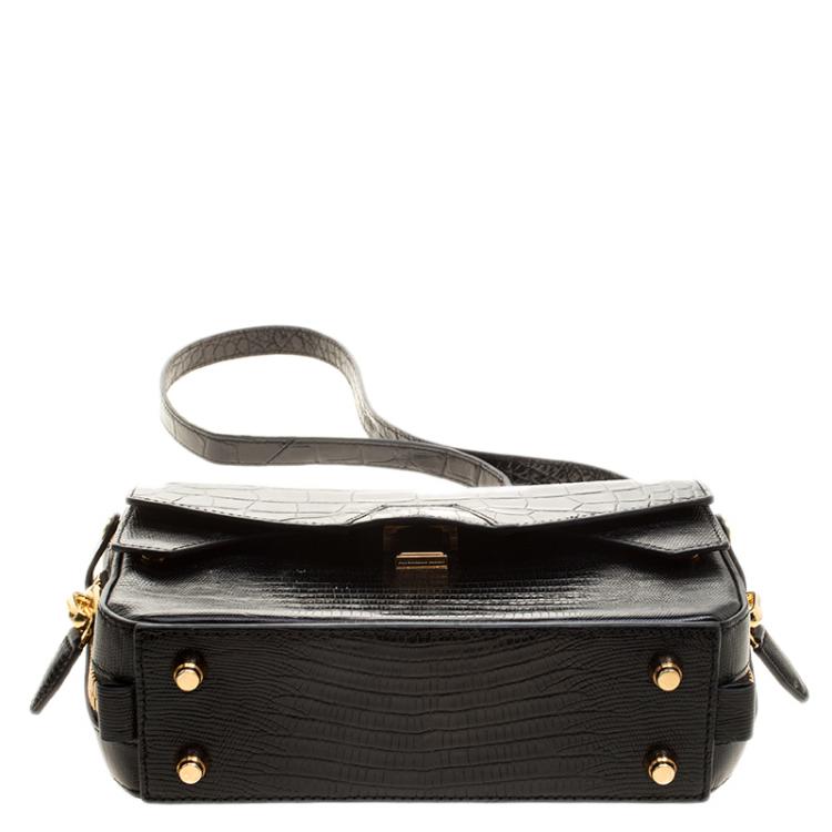 Pre Owned Alexander Wang Black Croc and Lizard Embossed Leather Tri Fold Shoulder Bag