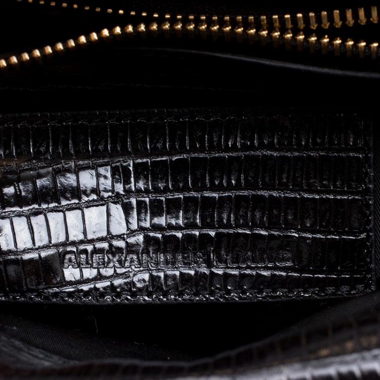 Pre Owned Alexander Wang Black Croc and Lizard Embossed Leather Tri Fold Shoulder Bag