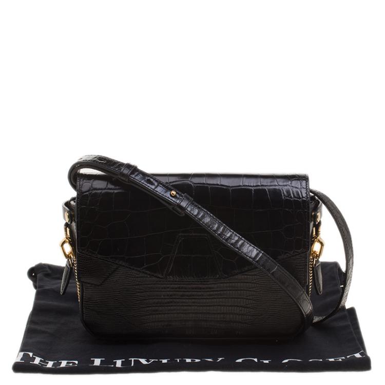 Pre Owned Alexander Wang Black Croc and Lizard Embossed Leather Tri Fold Shoulder Bag