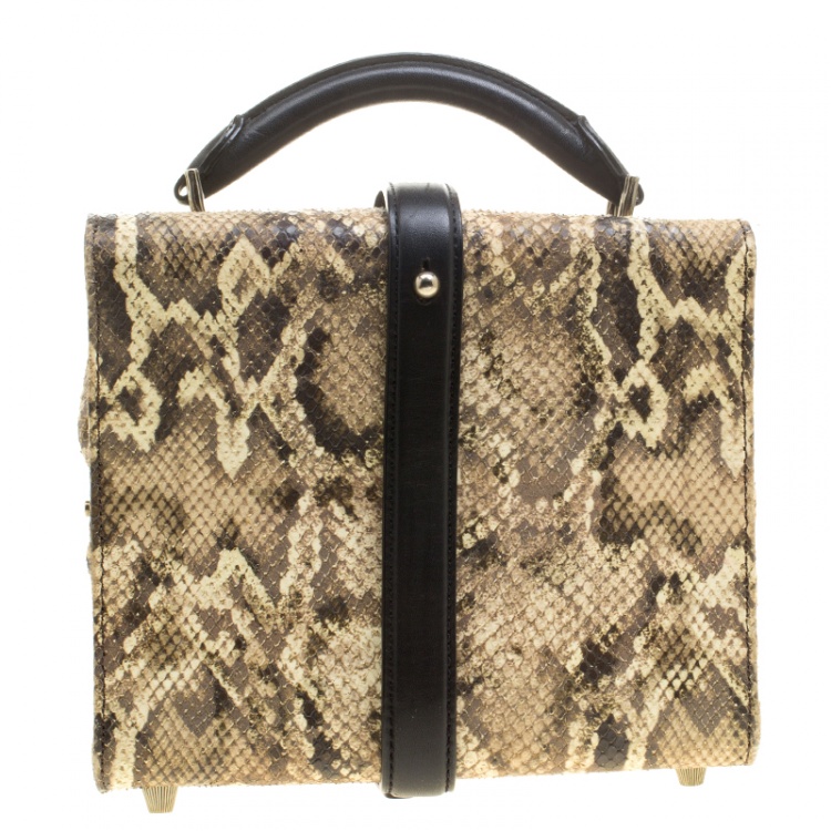 Pre Owned Alexander Wang Beige/Black Python Embossed Leather Top Handle Box Bag 