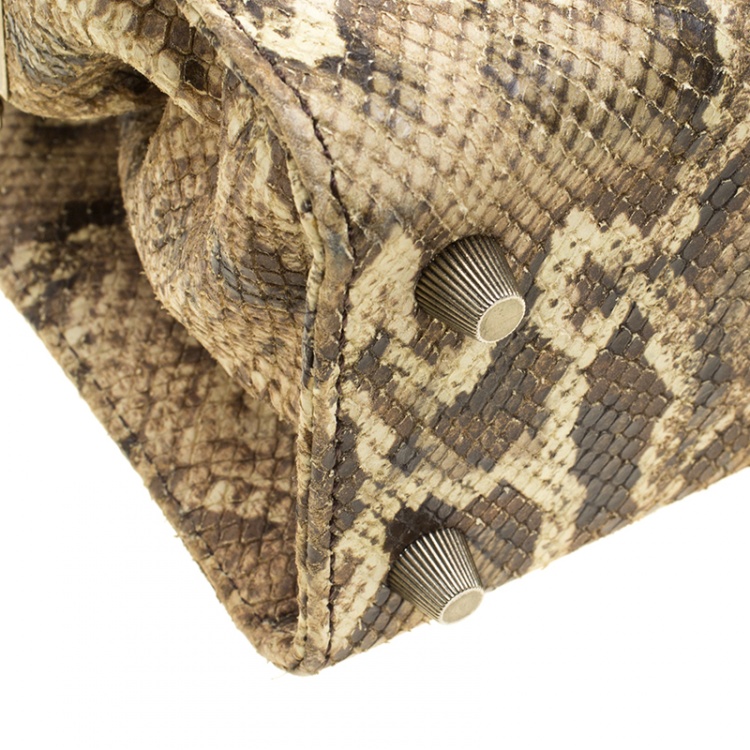Pre Owned Alexander Wang Beige/Black Python Embossed Leather Top Handle Box Bag 