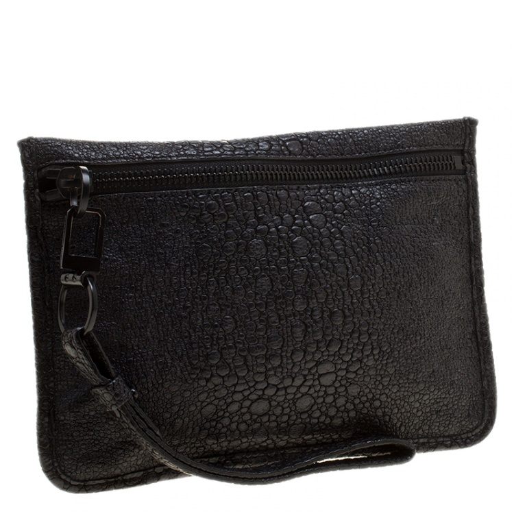 Pre Owned Alexander Wang Black Embossed Leather Prima Wristlet Pouch