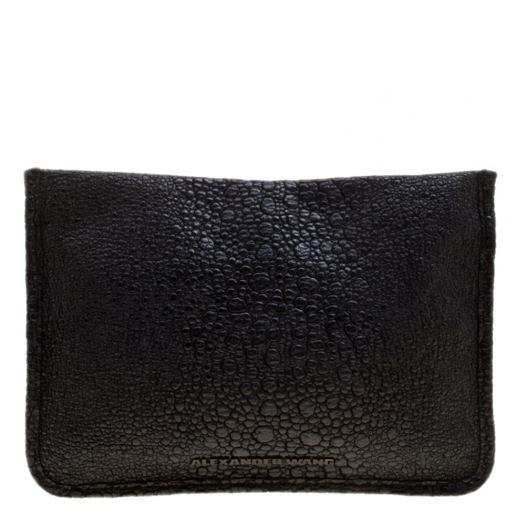 Pre Owned Alexander Wang Black Embossed Leather Prima Wristlet Pouch