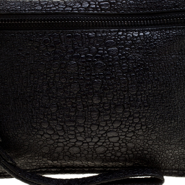 Pre Owned Alexander Wang Black Embossed Leather Prima Wristlet Pouch