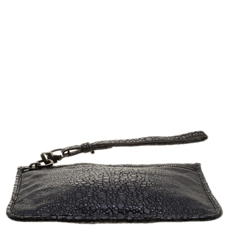 Pre Owned Alexander Wang Black Embossed Leather Prima Wristlet Pouch