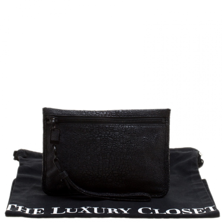Pre Owned Alexander Wang Black Embossed Leather Prima Wristlet Pouch