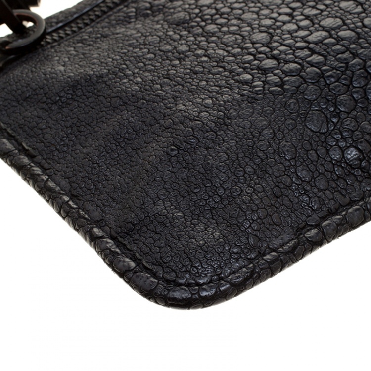 Pre Owned Alexander Wang Black Embossed Leather Prima Wristlet Pouch