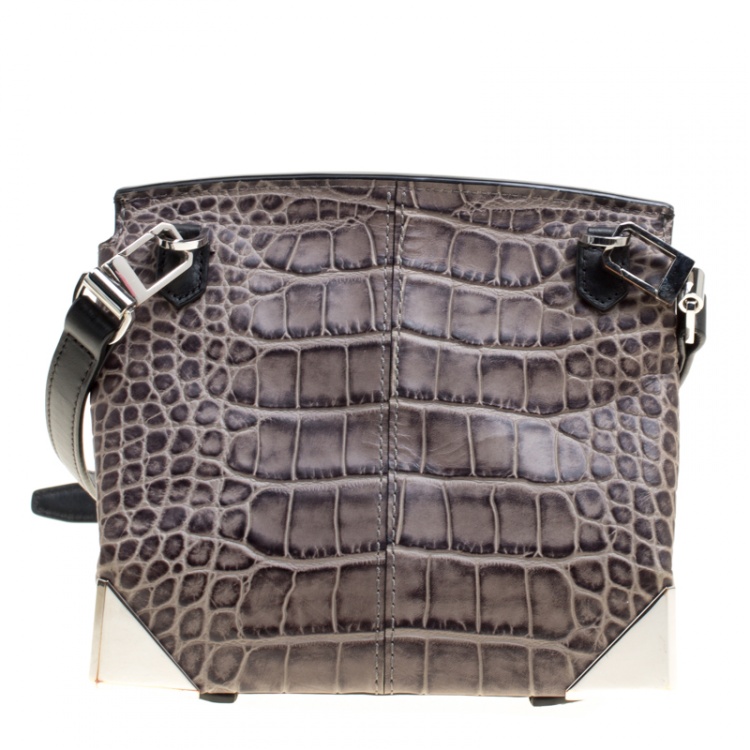 Pre Owned Alexander Wang Black/Grey Croc Embossed and Leather Marion Shoulder Bag