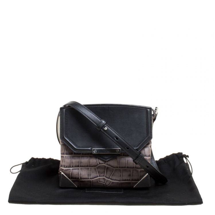 Pre Owned Alexander Wang Black/Grey Croc Embossed and Leather Marion Shoulder Bag