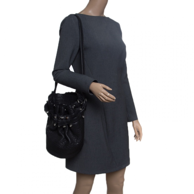 Pre Owned Alexander Wang Black Textured Leather Diego Bucket Bag