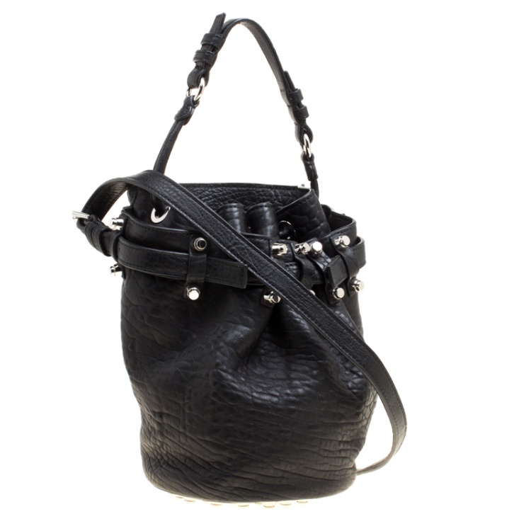 Pre Owned Alexander Wang Black Textured Leather Diego Bucket Bag