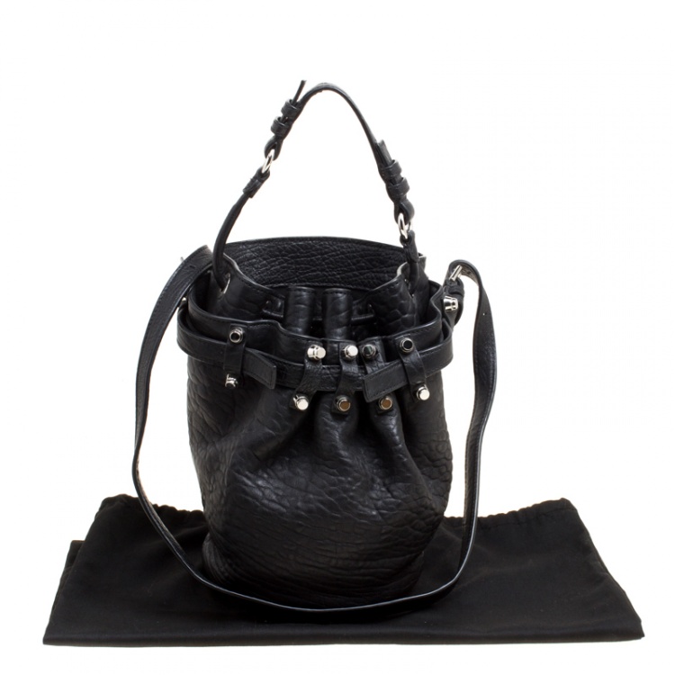 Pre Owned Alexander Wang Black Textured Leather Diego Bucket Bag