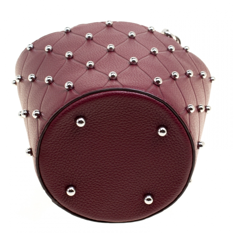 Pre Owned Alexander Wang Burgundy Leather Mini Runway Roxy Studded Bucket Bag