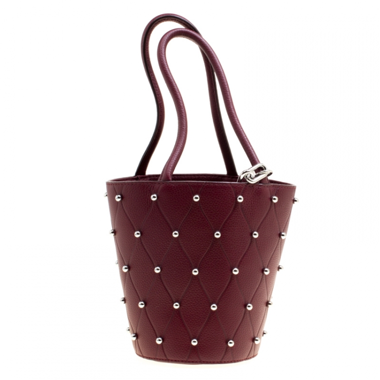 Pre Owned Alexander Wang Burgundy Leather Mini Runway Roxy Studded Bucket Bag