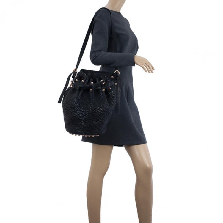 Pre Owned Alexander Wang Black Diego Textured-Leather Bucket Bag