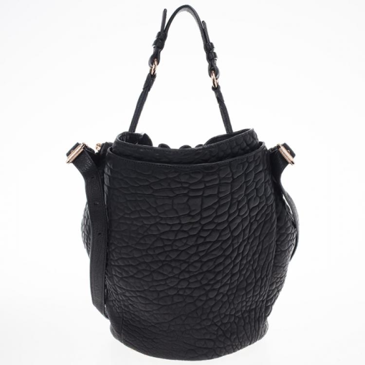 Pre Owned Alexander Wang Black Diego Textured-Leather Bucket Bag