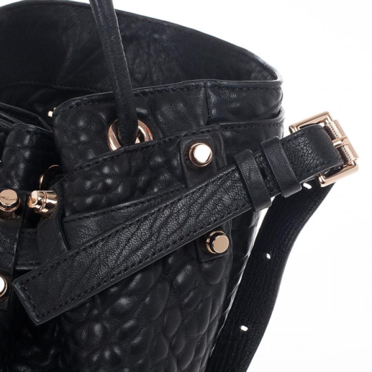 Pre Owned Alexander Wang Black Diego Textured-Leather Bucket Bag