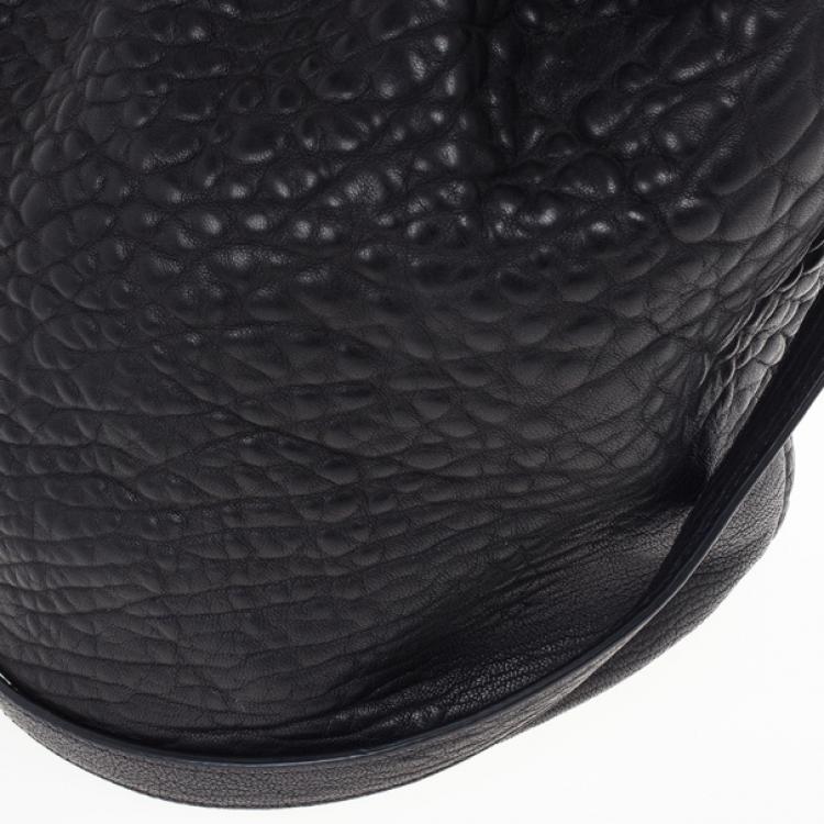 Pre Owned Alexander Wang Black Diego Textured-Leather Bucket Bag