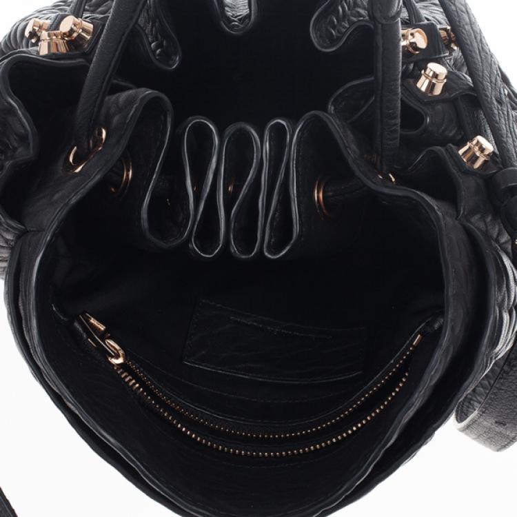 Pre Owned Alexander Wang Black Diego Textured-Leather Bucket Bag