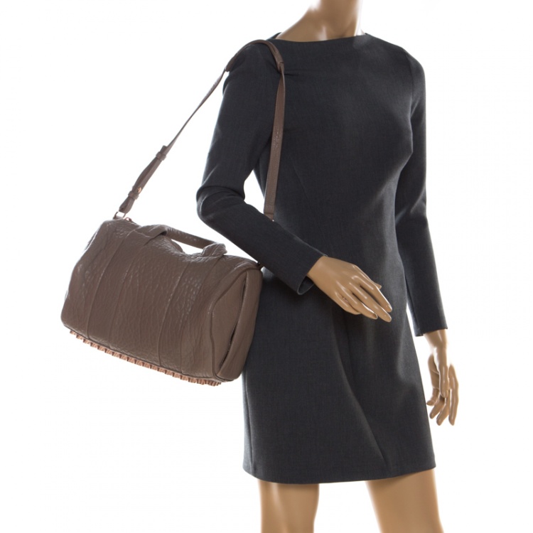 Pre Owned Alexander Wang Dark Beige Pebbled Leather Rocco Duffel Bag