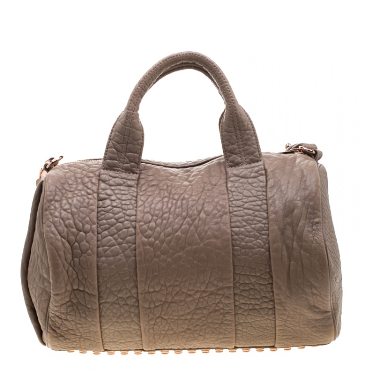 Pre Owned Alexander Wang Dark Beige Pebbled Leather Rocco Duffel Bag