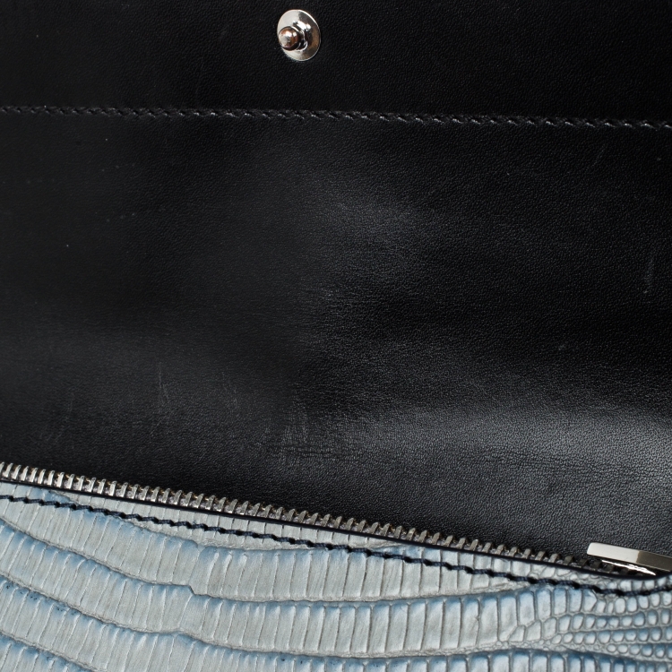 Pre Owned Alexander Wang Grey/Blue Lizard Embossed Leather Wallet