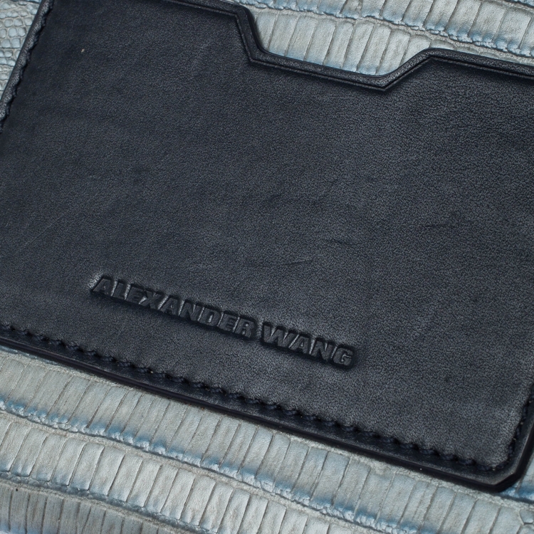 Pre Owned Alexander Wang Grey/Blue Lizard Embossed Leather Wallet