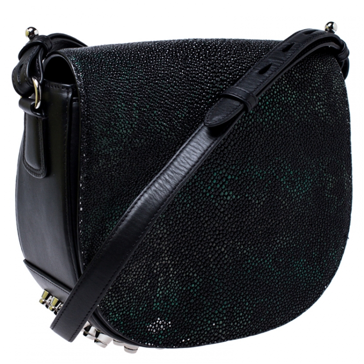 Pre Owned Alexander Wang Black Stingray and Leather Alpha Lia Saddle Bag