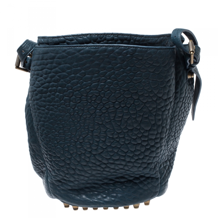 Pre Owned Alexander Wang Blue Textured Leather Diego Bucket Bag