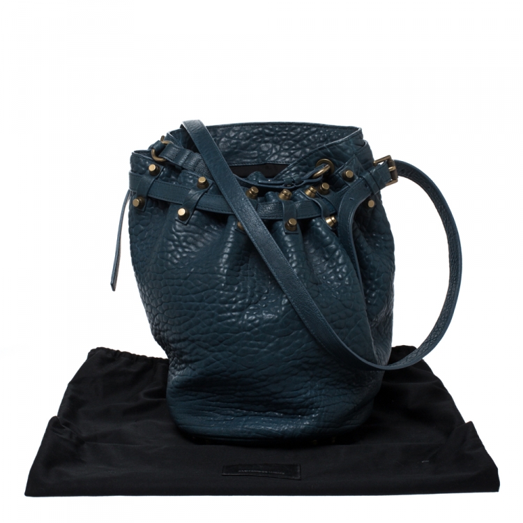 Pre Owned Alexander Wang Blue Textured Leather Diego Bucket Bag