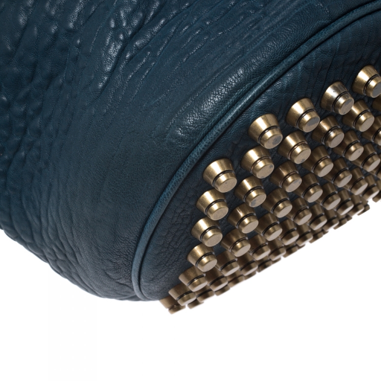 Pre Owned Alexander Wang Blue Textured Leather Diego Bucket Bag