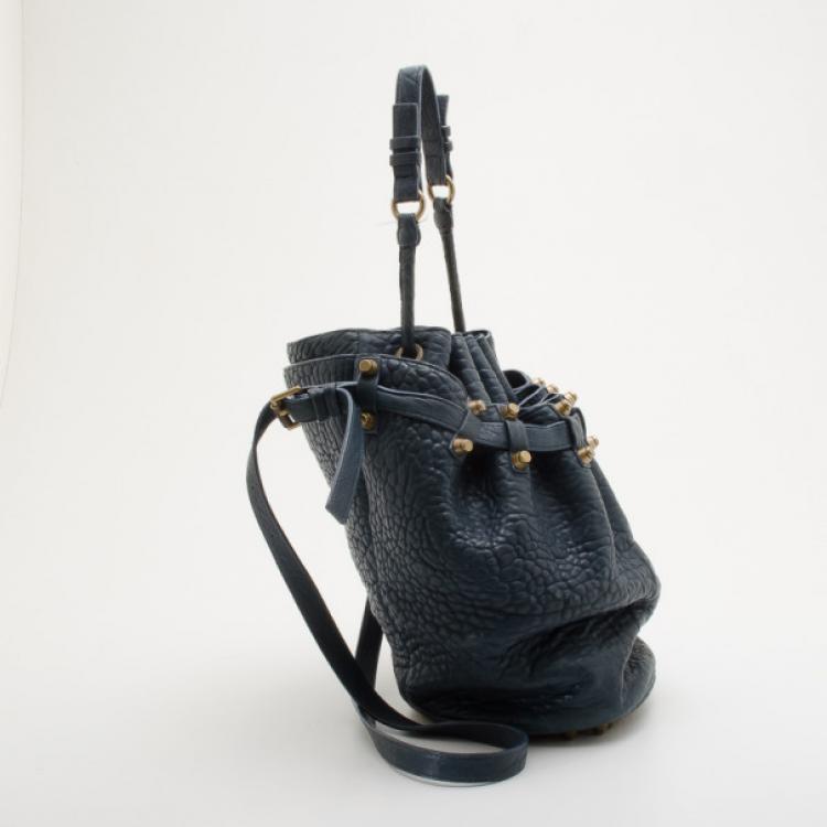 Pre Owned Alexander Wang Blue Diego Textured-Leather Bucket Bag